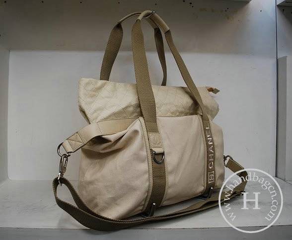 Chanel 35892 cream denim weekender replica handbag