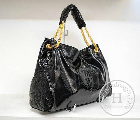 Chanel 35895 Replica Handbag Black Patent Leather With Gold Hardware - Click Image to Close