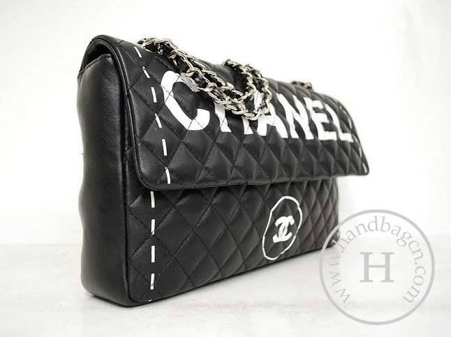 Chanel 35911 Replica Handbag Black Lambskin Leather With Silver Hardware - Click Image to Close