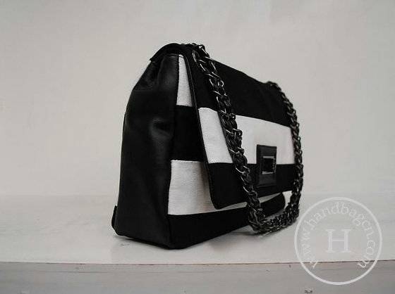 Chanel 35922 Replica Handbag Black Lambskin And Blue Frbric
