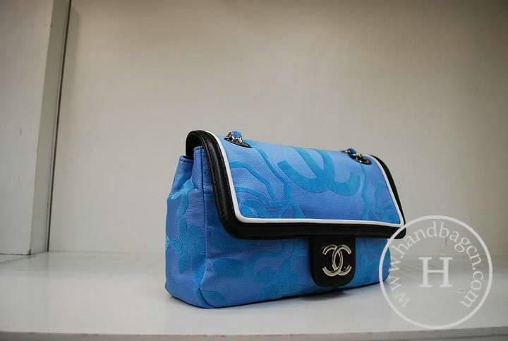 Chanel 35925 Replica Handbag Black Lambskin With Blue Nylon