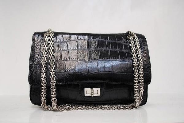 Chanel 35933 Replica Handbag Black Croco Veins Leather With Silver Hardware
