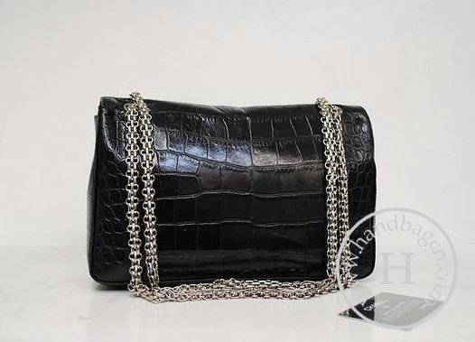Chanel 35933 Replica Handbag Black Croco Veins Leather With Silver Hardware