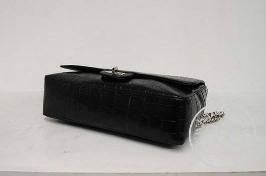 Chanel 35933 Replica Handbag Black Croco Veins Leather With Silver Hardware - Click Image to Close