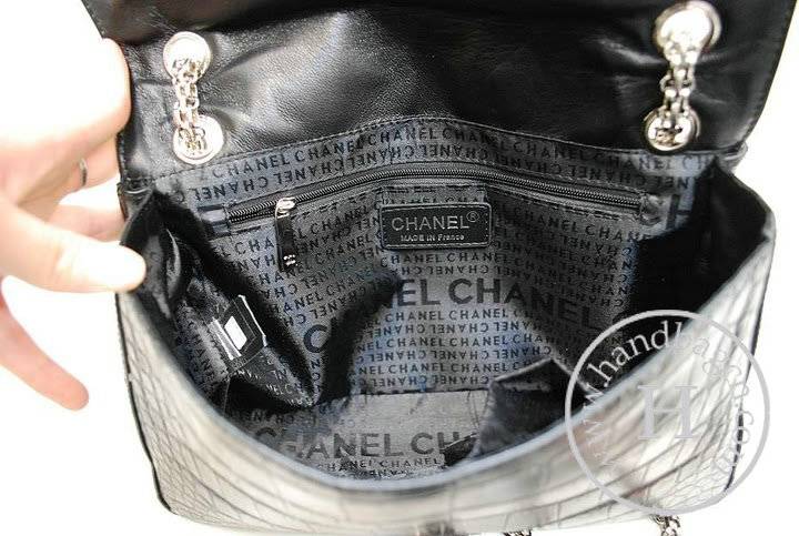 Chanel 35933 Replica Handbag Black Croco Veins Leather With Silver Hardware