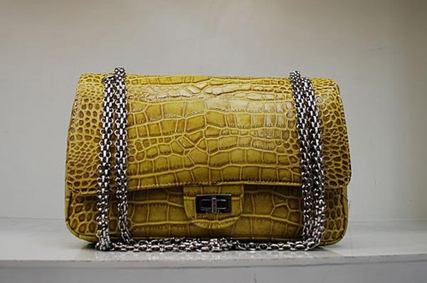 Chanel 35933 Replica Handbag Yellow Croco Veins Leather With Silver Hardware