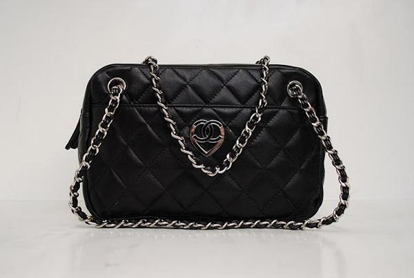 Chanel 35936 Replica Handbag Black Lambskin Leather With Silver Hardware