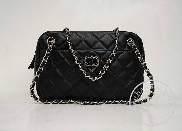 Chanel 35936 Replica Handbag Black Lambskin Leather With Silver Hardware