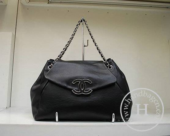 Chanel 35940 Replica Handbag Black Cowhide Leather With Silver Hardware - Click Image to Close
