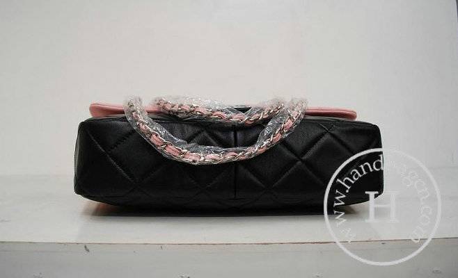 Chanel 35941 Replica Handbag Pink Black Lambskin Leather With Silver Hardware