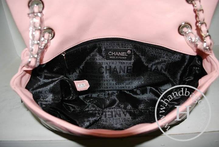 Chanel 35941 Replica Handbag Pink Black Lambskin Leather With Silver Hardware - Click Image to Close