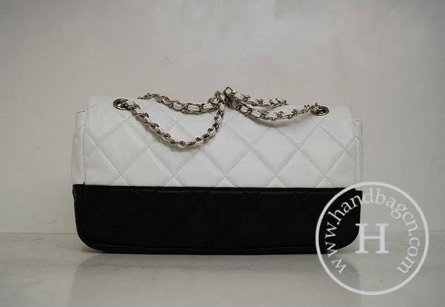 Chanel 35941 Replica Handbag White and Black Lambskin Leather With Silver Hardware - Click Image to Close