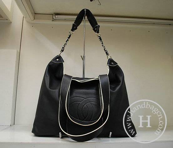 Chanel 35942 Replica Handbag Black Cowhide Leather With Silver Hardware