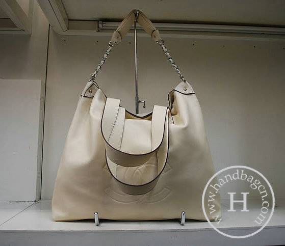 Chanel 35942 Replica Handbag Cream Cowhide Leather With Silver Hardware - Click Image to Close