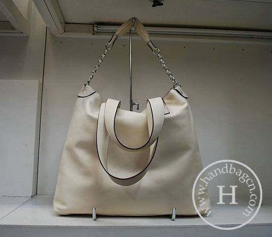 Chanel 35942 Replica Handbag Cream Cowhide Leather With Silver Hardware - Click Image to Close