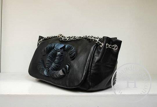Chanel 35943 Replica Handbag Black Lambskin Leather With Silver Hardware