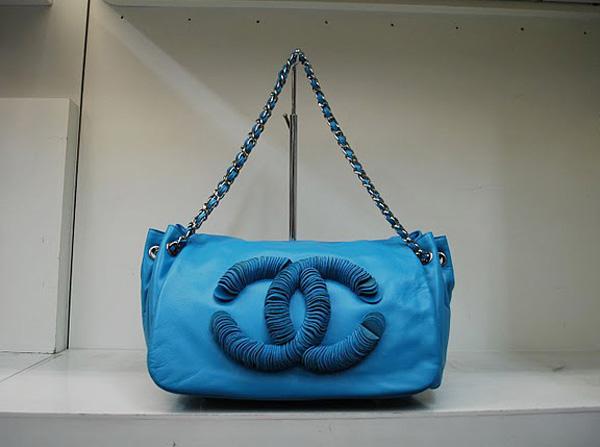 Chanel 35943 Replica Handbag Blue Lambskin Leather With Silver Hardware