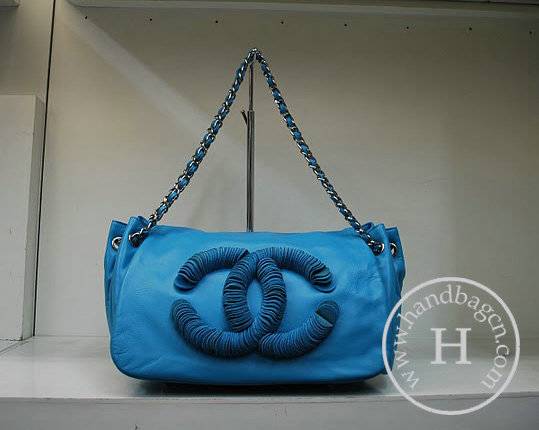Chanel 35943 Replica Handbag Blue Lambskin Leather With Silver Hardware