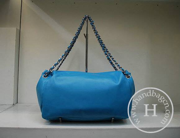 Chanel 35943 Replica Handbag Blue Lambskin Leather With Silver Hardware - Click Image to Close