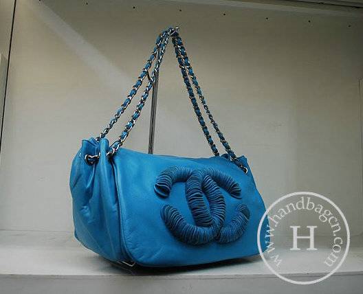 Chanel 35943 Replica Handbag Blue Lambskin Leather With Silver Hardware - Click Image to Close