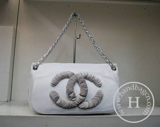 Chanel 35943 Replica Handbag White Lambskin Leather With Silver Hardware - Click Image to Close
