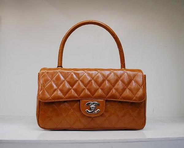 Chanel 35946 Replica Handbag Orange Cowhide Leather With Silver Hardware - Click Image to Close