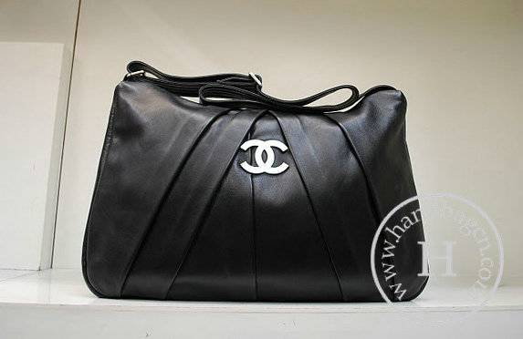 Chanel 35947 Replica Handbag Black Lambskin Leather With Silver Hardware - Click Image to Close