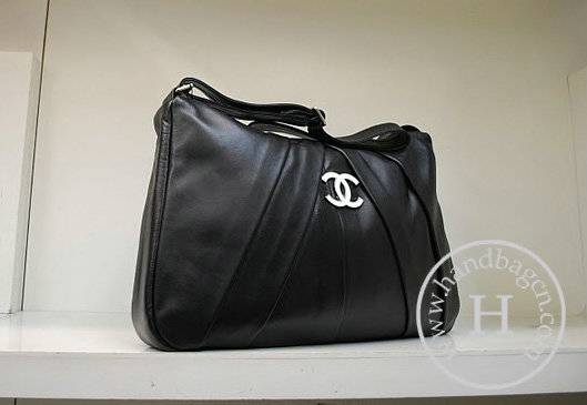 Chanel 35947 Replica Handbag Black Lambskin Leather With Silver Hardware - Click Image to Close