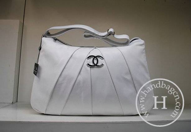 Chanel 35947 Replica Handbag White Lambskin Leather With Silver Hardware - Click Image to Close