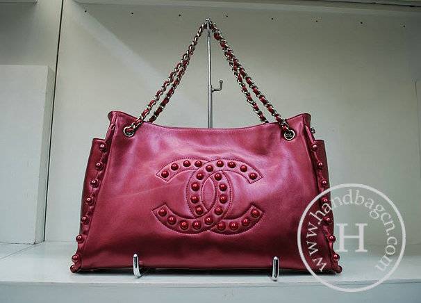 Chanel 35948 Replica Handbag Rose red Cowhide Leather With Silver Hardware