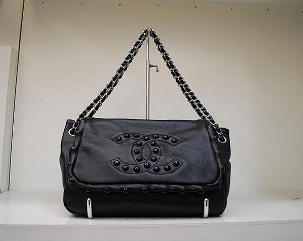 Chanel 35950 Replica Handbag Black Lambskin Leather With Silver Hardware