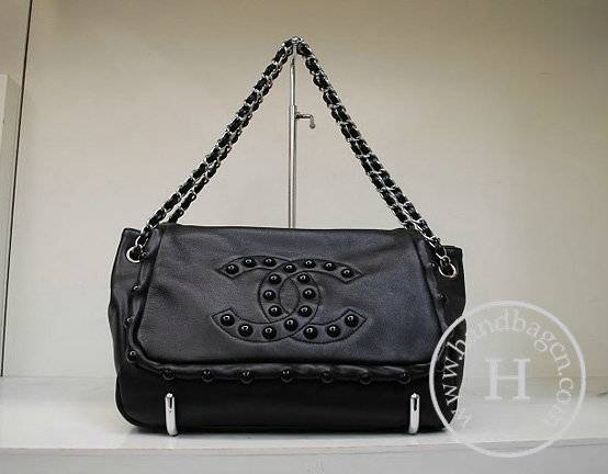 Chanel 35950 Replica Handbag Black Lambskin Leather With Silver Hardware