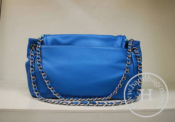 Chanel 35950 Replica Handbag Blue Lambskin Leather With Silver Hardware - Click Image to Close
