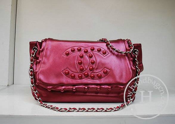 Chanel 35950 Replica Handbag Rose Red Lambskin Leather With Silver Hardware