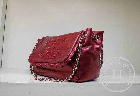 Chanel 35950 Replica Handbag Rose Red Lambskin Leather With Silver Hardware