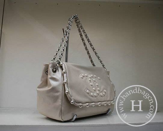 Chanel 35950 Replica Handbag Cream Lambskin Leather With Silver Hardware