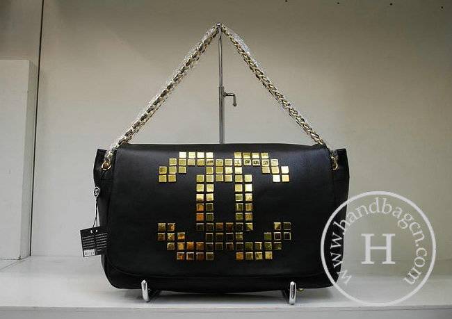 Chanel 35952 Replica Handbag Black Calfskin Leather With Gold Hardware - Click Image to Close
