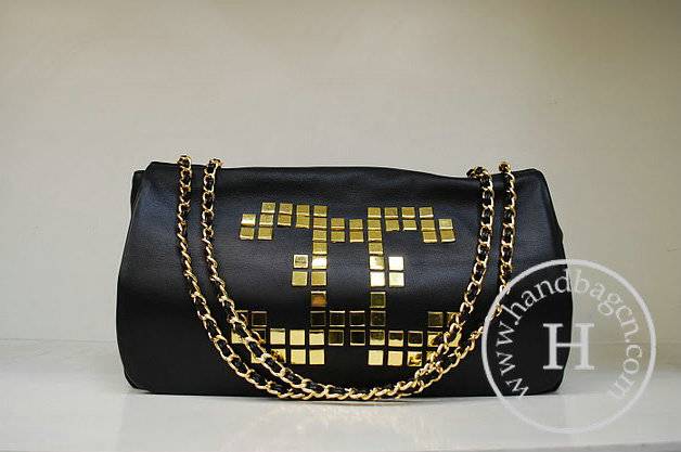 Chanel 35953 Replica Handbag Black Calfskin Leather With Gold Hardware