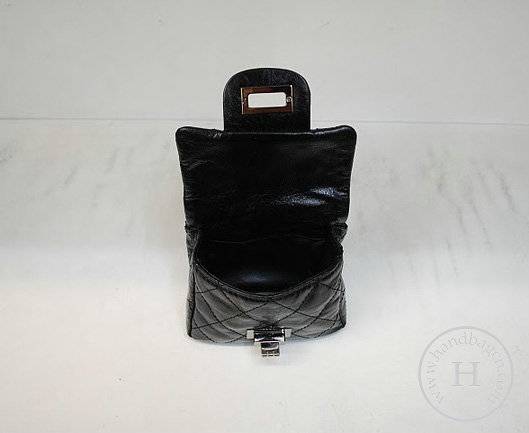 Chanel 35954 replica handbag Black oil leather with silver hardware