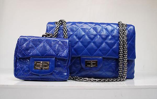 Chanel 35954 replica handbag Blue oil leather with silver hardware - Click Image to Close