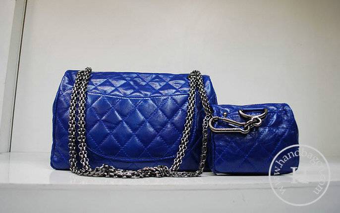 Chanel 35954 replica handbag Blue oil leather with silver hardware
