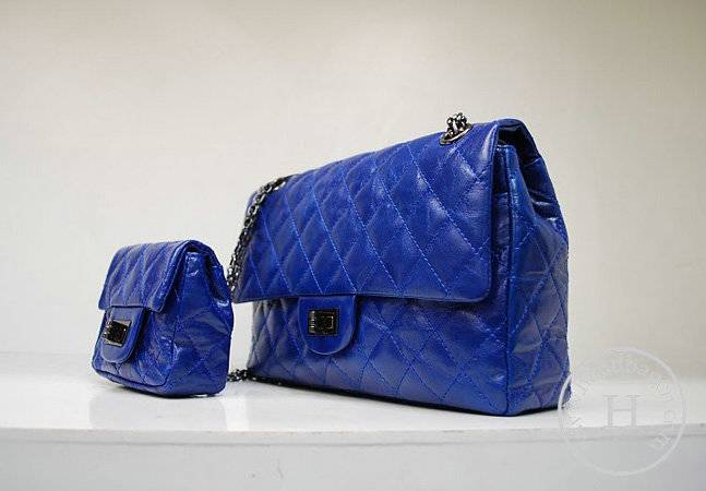 Chanel 35954 replica handbag Blue oil leather with silver hardware - Click Image to Close