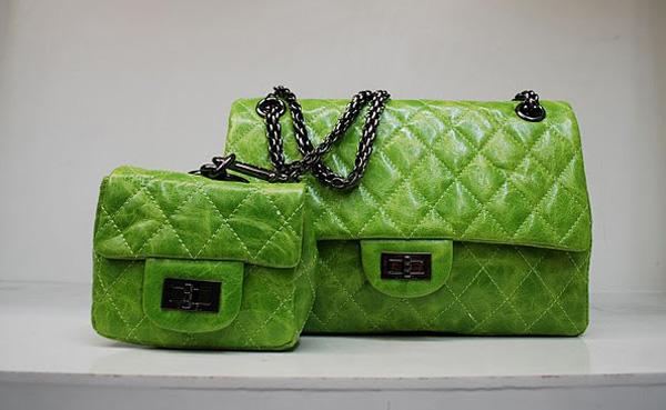Chanel 35954 replica handbag Green oil leather with silver hardware