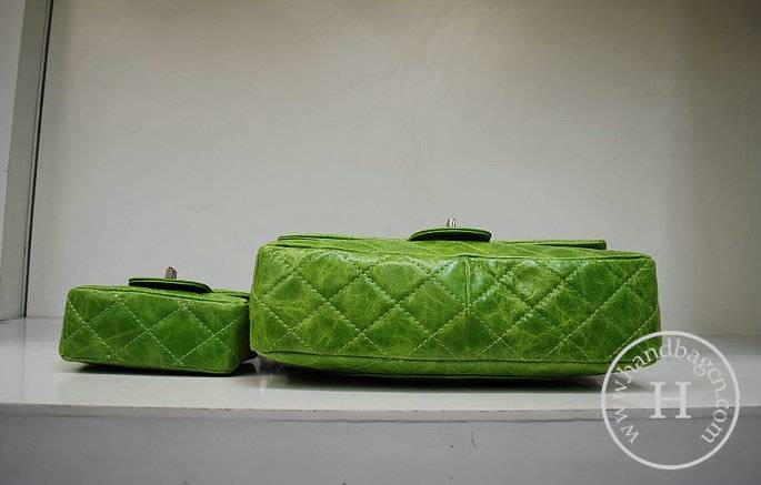 Chanel 35954 replica handbag Green oil leather with silver hardware
