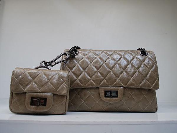 Chanel 35954 replica handbag Grey oil leather with silver hardware