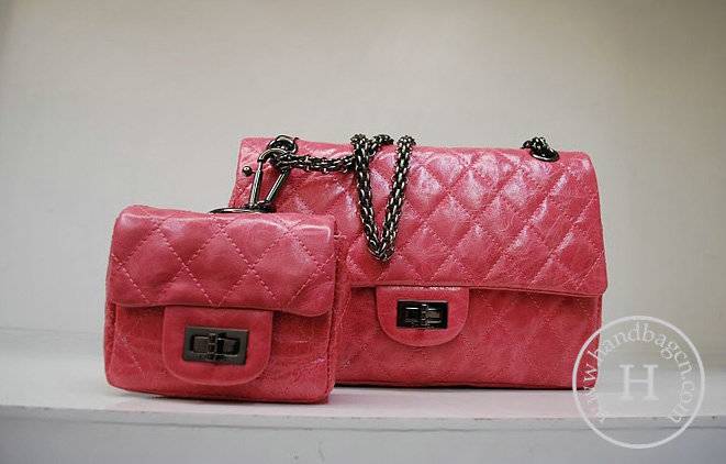 Chanel 35954 replica handbag Pink oil leather with silver hardware