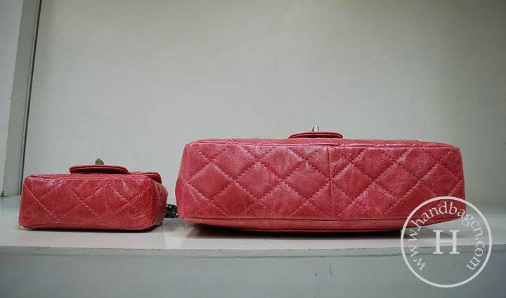 Chanel 35954 replica handbag Pink oil leather with silver hardware - Click Image to Close