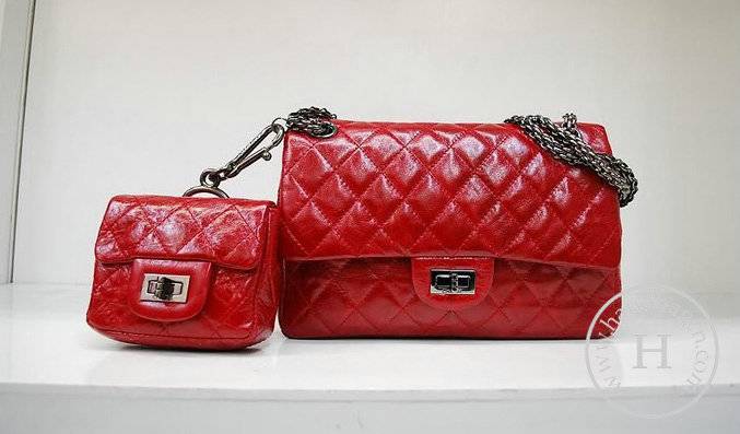 Chanel 35954 replica handbag Red oil leather with silver hardware - Click Image to Close