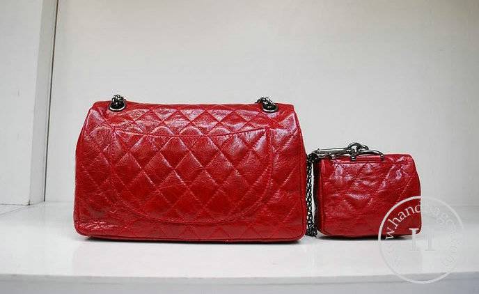 Chanel 35954 replica handbag Red oil leather with silver hardware - Click Image to Close