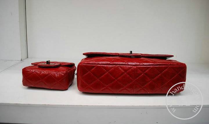 Chanel 35954 replica handbag Red oil leather with silver hardware